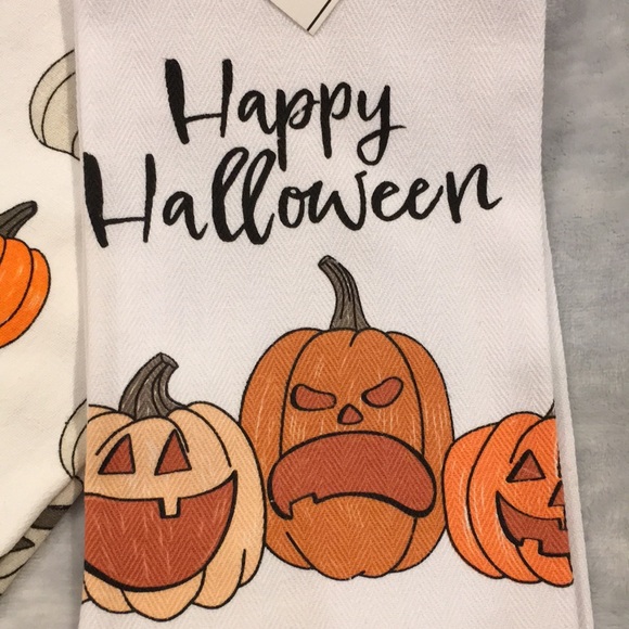 Jack O Lantern Faces Halloween Fall Kitchen Towels Set of Two NWT Cotton 25x15” - Picture 2 of 16